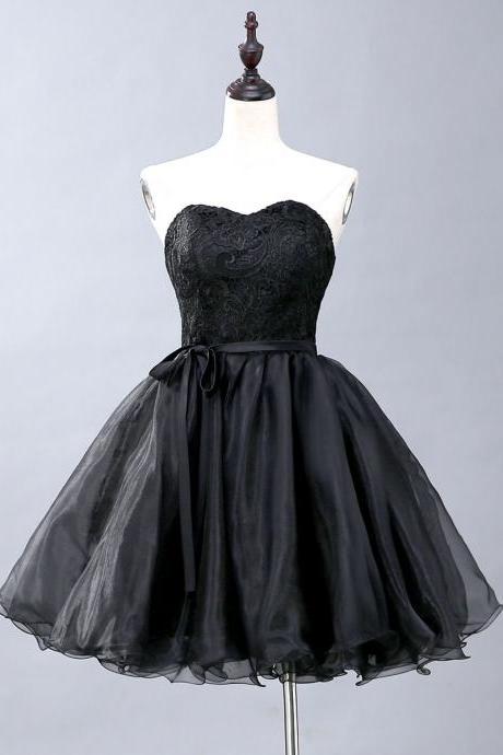 Black Strapless Evening Dress, Short Lace Bouffant Dress, Party Dress,homecoming Dress,custom Made