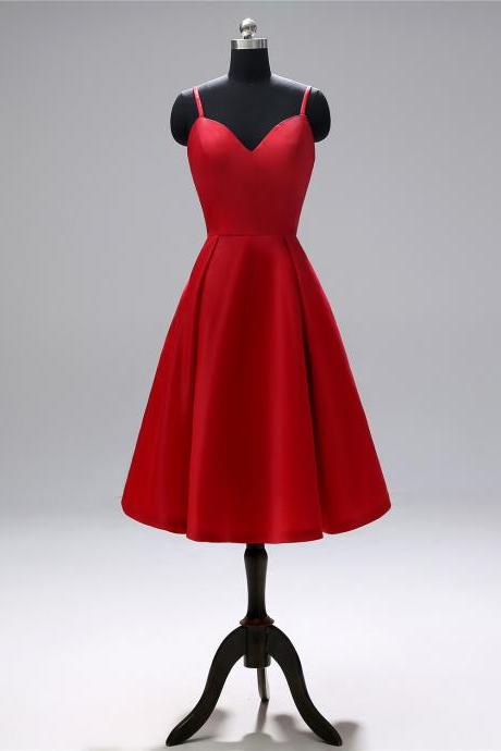 Spaghetti Strap Homecoming Dress, Leaky Back Red Dress, Side Pocket Evening Dress,custom Made,