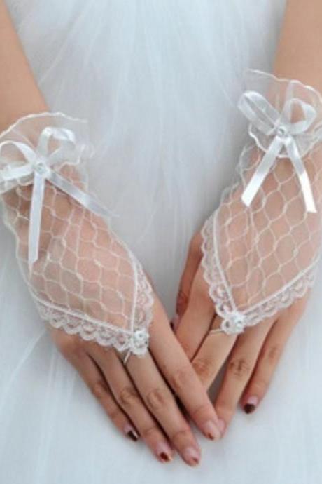 Bride wedding dress gloves, bridal evening dress lace short gloves