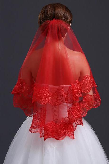 Bride head veil, wedding dress accessories tiara, lace red veil
