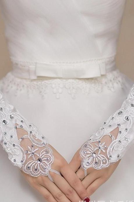 Style, Lace Cutout Wedding Dress Gloves, Ceremonial, Bridal Banquet Satin Gloves, Wedding Accessories Wholesale