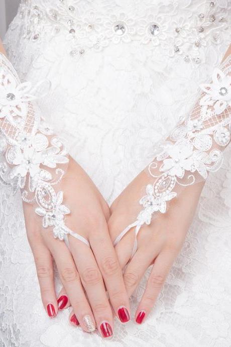 Bride Wedding Lace Fingerless Gloves, Hollowed-out Diamond Gloves, Wedding Accessories Wholesale