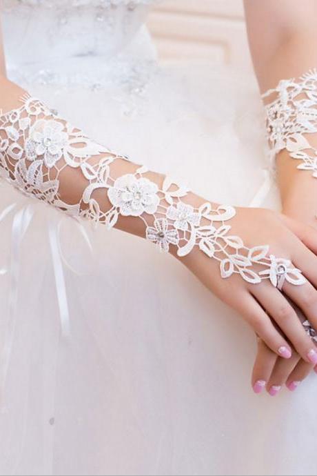 Lace Wedding Gloves, Hollowed-out Nail Beads Binding Gloves, Wedding Accessories Manufacturers Wholesale
