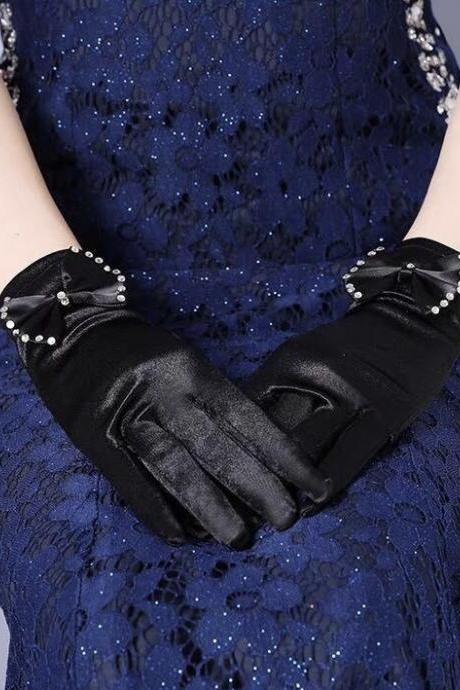 Bride Black Gloves, Performance Cocktail Dress Butterfly Short Style Gloves