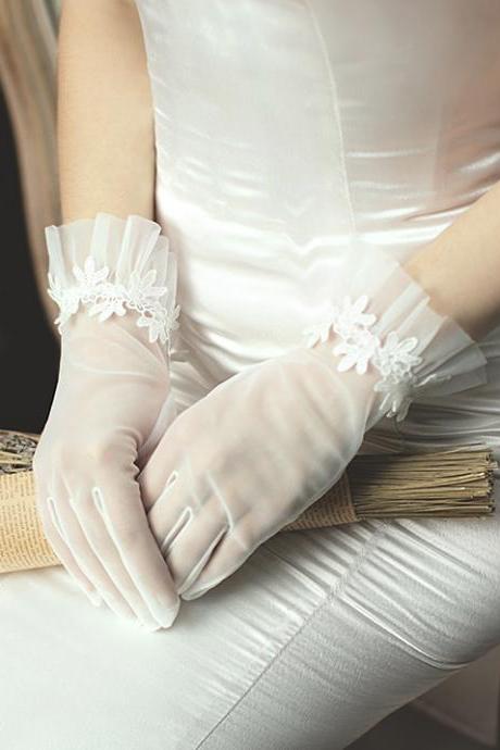 Fancy piece sewn bead bright diamond gloves, wedding gloves