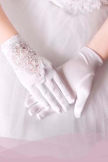 Bridal Gloves Stretch Satin, Wedding Lace White Wedding Accessories, Wedding Short Style Gloves Wholesale