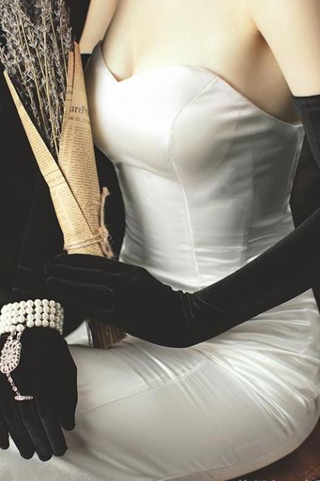 Wedding Accessories Etiquette Bride Wedding Gloves, Christmas Dress Long Gloves, Plain Satin 58cm, High Spring Long Gloves