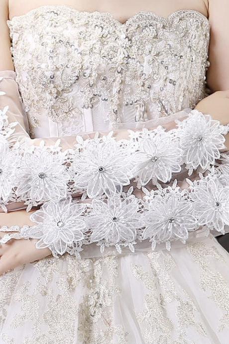 Bridal Dress Gloves, Long White Lace Gloves, Wedding Dress Accessories Cover The Arms