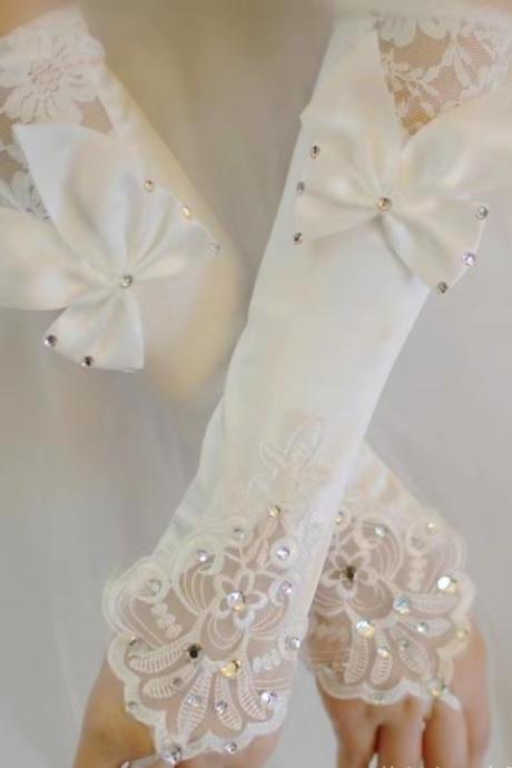 Wedding Gloves, Bride Gloves Finger Bow Gloves, Gloves Lace Gloves, Spring/summer Wedding Gloves