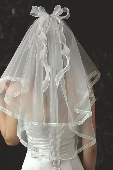 New bridal veil, wedding dress wedding bowknot headdress veil