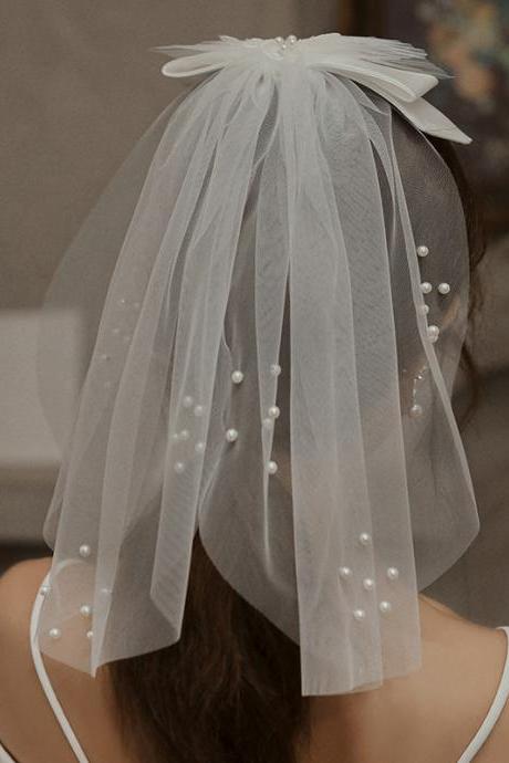 Wedding dress photo veil, photo travel photo veil, pearl short flower tiara for children