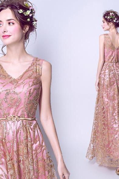 Rose Gold Sequin, Queen's Wedding Dress, Sleeveless Dress Pink Glamorous Evening Dress,custom Made