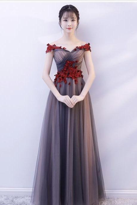 Lace Prom Dress, Sleeveless Floor Length Gown, Gray Prom Dress With Applique,custom Made