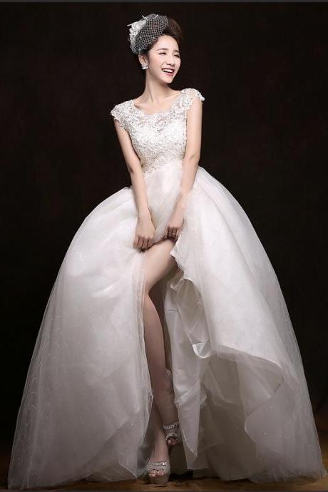 New wedding dress ,cap sleeve bridal dress, large size, slim, high waist white wedding dress,Custom Made