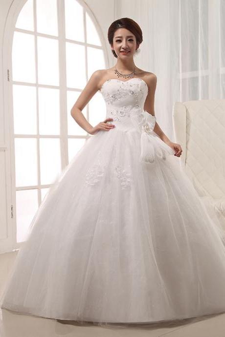 Lace High Waist White Strapless Wedding Dress, Bridal Bouffant Dress,custom Made