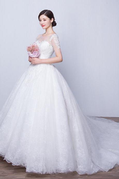 White Wedding Dress, Half Sleeve White Bridal Dress, Handmade Custom Wedding Dress,custom Made