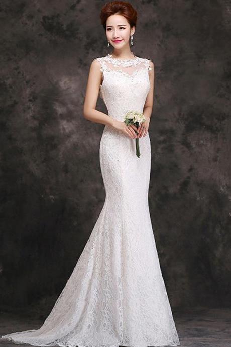 White Mermaid Wedding Dress, Bridal Trailing Light Wedding Dress,custom Made