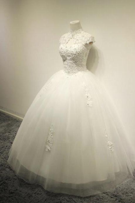 Brial White Beaded Dress, Floor-length Lace Bridal Dress, Backless Wedding Dress,custom Made,self-created Handmade