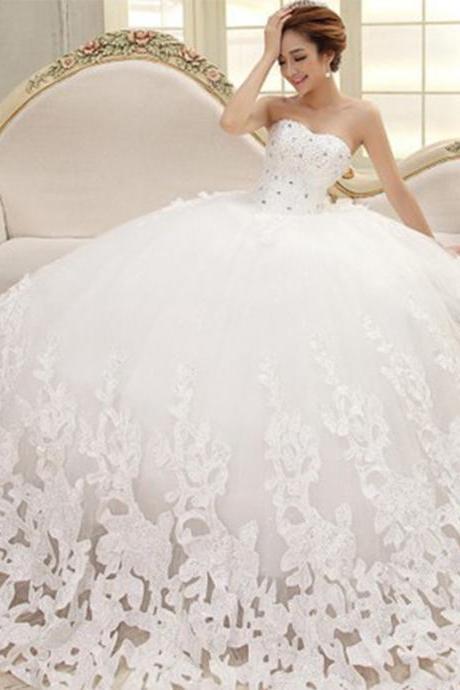 Strapless Wedding Dress, Lace Beaded Wedding Dress,ball Gown Bridal Dress,custom Made
