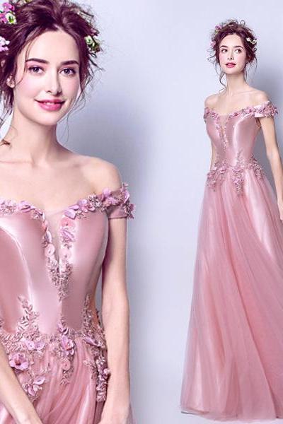 New, elegant,candy pink prom dress,off shoulder bridesmaids dress,Custom Made