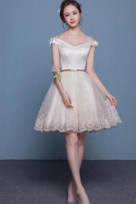 Off Shoulder Homecoming Dress, Lace Short Bridal Bridesmaid Dress,custom Made