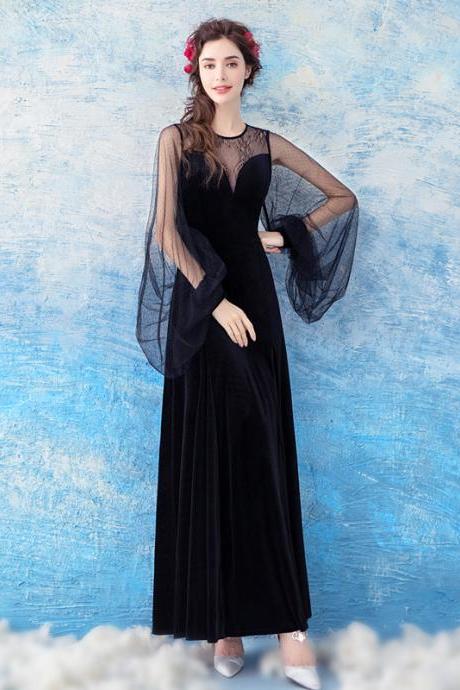 Lantern-sleeve black dress, slim prty dress, sexy evening dress,Custom Made