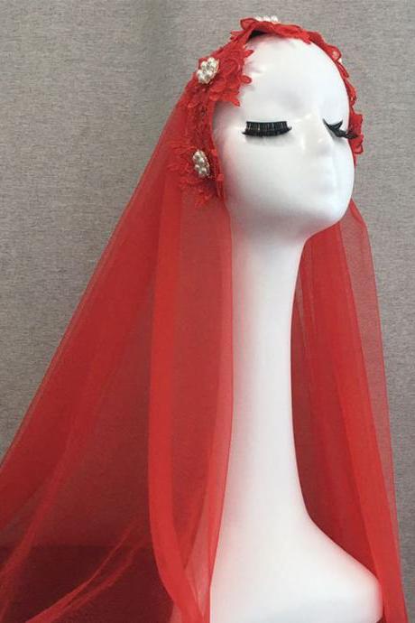3d Flower Head Gauze, Muslim Hui Head Gauze, Red Head Gauze Veil,self-created Handmade