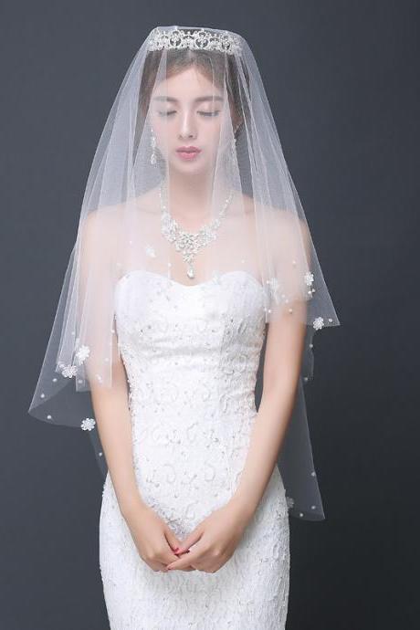 Wedding Veil, Bridal Veil Headdress, Super Fairy, Simple Short Style, White Sen Nail Beads, Style