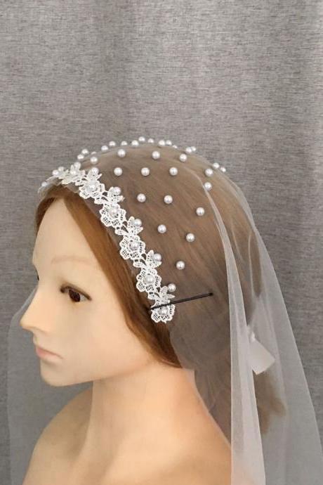 Self-created, bridal veil, beaded hat style fashion headdress, wedding dress accessories