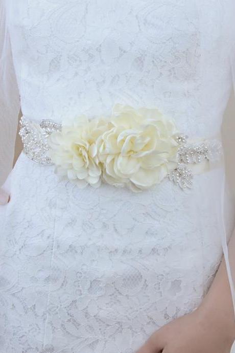 Bridal Belt,pregnant Belly Belt, Handmade Pearl Flower Dress Knot Waist Seal Accessories, S251