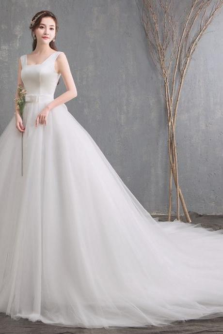 Sexy trailing wedding dress, new style, simple, generous, white wedding dress U-neck modern bridal dress,Custom Made
