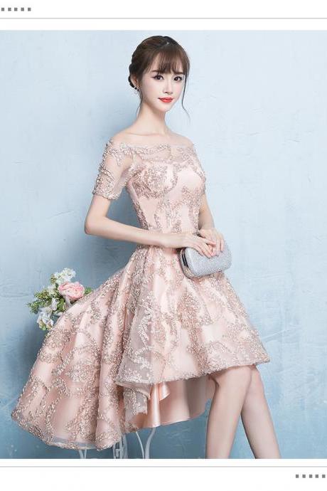 Bridesmaid Fairy Dress, Blushing Pink Party Dress, High Low Homcoming Dress,Custom made