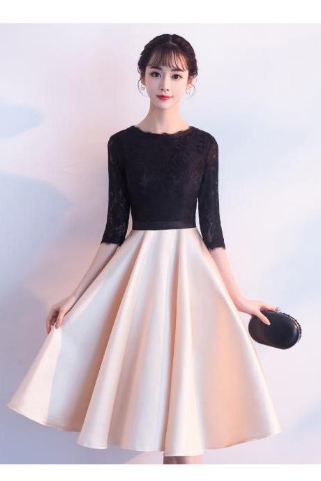 New, elegant homecoming dress, mid -sleeve dress, lace and satin formal dress,Custom made