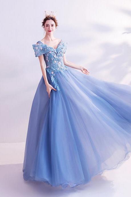 Dream Prom Dress,off Shoulder Party Dress,v-neck Evening Dress With Applique,custom Made