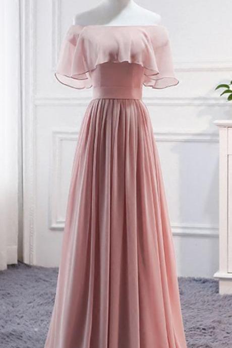 Pink, Long Chiffon Dress, Wedding Party Dresses, Cute ,Formal Dress, Custom Made