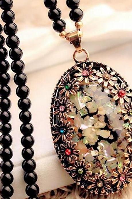 Opal long sweater chain accessories, vintage pendant decorative necklace, direct sales