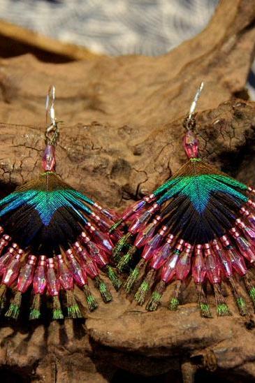 Peacock Feather Earrings, Peacock Princess Beaded Earrings ,ethnic Style,handamde,unique