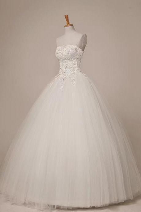 Strapless Bridal Dress, White Lace Simple Wedding Dress,custom Made