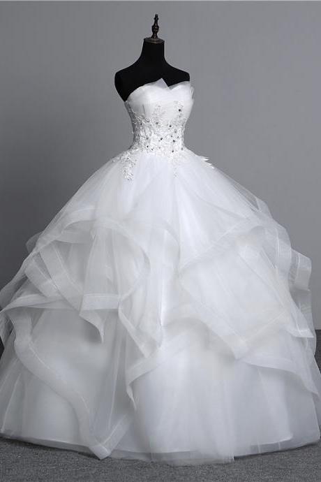 White Wedding Dresses Plus Size Strapless Bridal Ball Gown,Custom Made