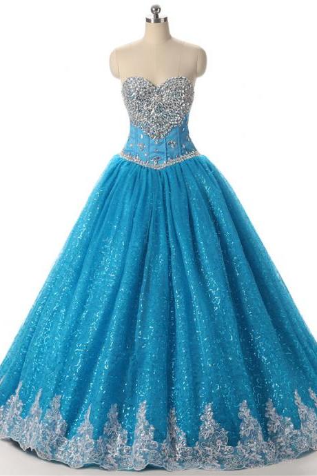 Fashion,sequin Bouffant Dress, Strapless Evening Dress,blue Ball Gown,custom Made