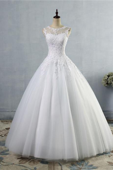 O-neck Bridal Dress, Sleeveless Bouffant Dress Wedding Dress ,custom Made