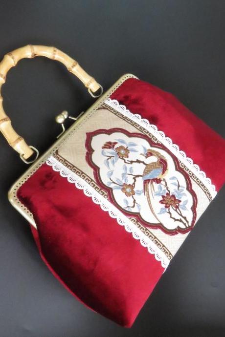 Handmade bag , gold bag ,vintage, Chinese style handbag, banquet wooden handle slanting cross woman bag, bridal bag