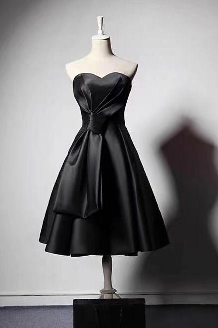 Satin Dress, Hepburn Style Little Black Dress, Party Dress Sister Dress, Evening Dress Short Homecoming Dress ,custom Made