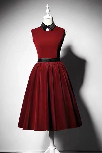 Velvet, beaded,high neck prom dress,burgundy bouffant dress, vintage MIDI dress,Custom made