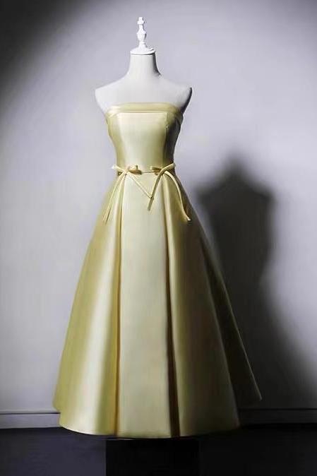 Lemon yellow ,strapless Bridesmaid Dresses ,Party Dresses for birthdays,Graduation Dresses,Custom made