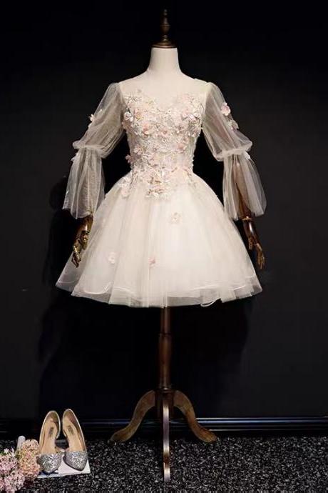 V-neck, Color Gauze Evening Dress ,short Homecoming Dress , Bridesmaid Dress Bouffant Dress,custom Made