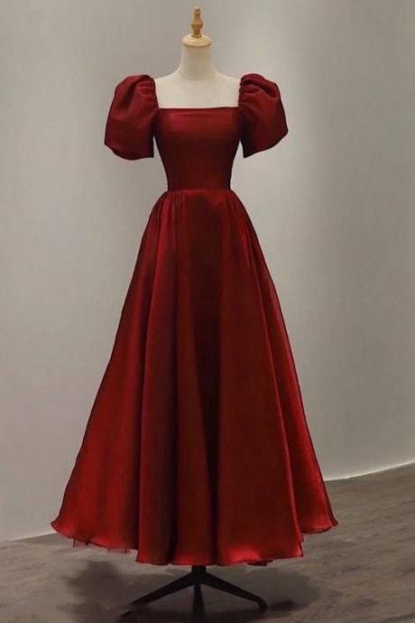 Puffy Sleeves Red Prom Dress,cute Midi Dress,custom Made