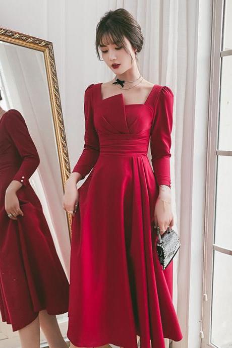 Long Sleeve Homecoming Dress,red Prom Dress,charming Midi Dress,custom Made