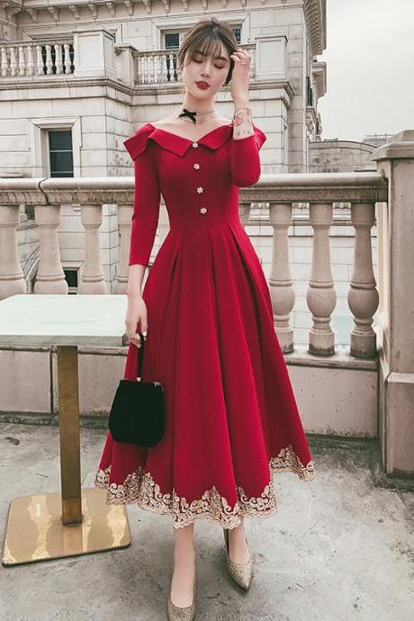 New,sweetheart red prom dress,charming midi dress,custom made