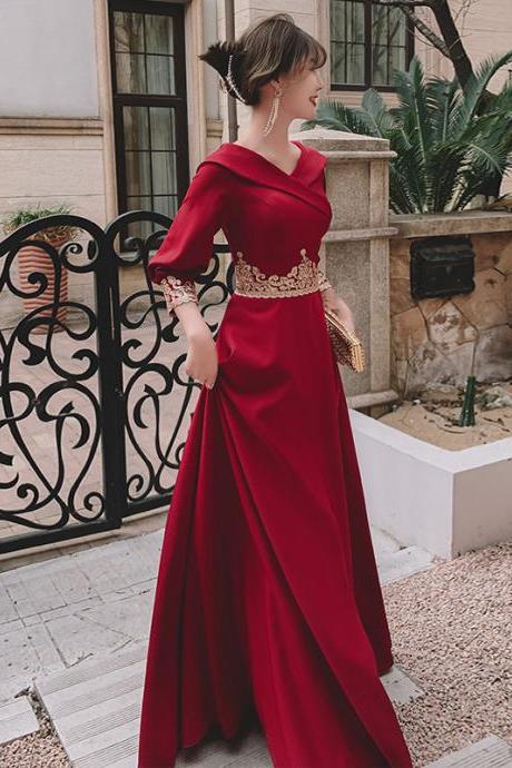 ,long Sleeve Red Prom Dress,charming Formal Dress,custom Made